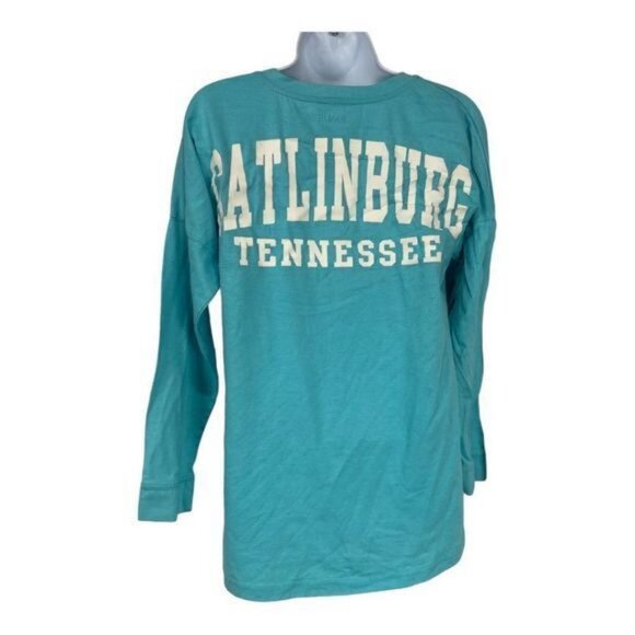 Gatlinburg Tennessee Long Sleeve Turquoise Shirt V-Neck Medium Sanjeev - Picture 3 of 4